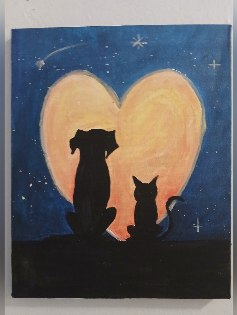 Silhouette Dog & Cat 8 × 10 Canvas Art with Heart